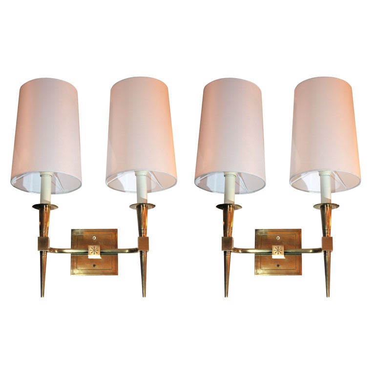 A Pair of Italian Brass Art Moderne Sconces