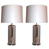 A Pair of Architectural Karl Springer Lucite  Table Lamps