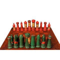 Scandinavian Painted Plaster Chess Set and Board