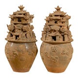 Pair of Stoneware Granary Jars