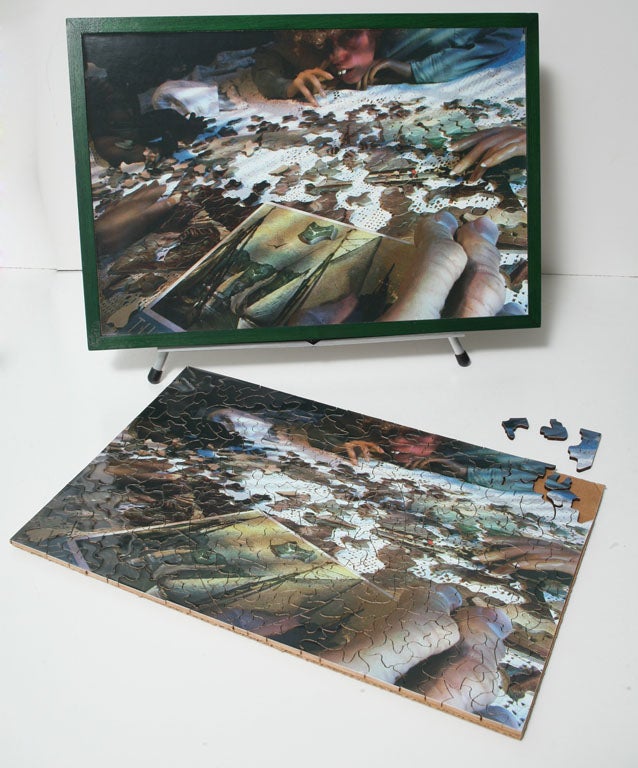 Cindy Sherman Jigsaw Puzzle - b. 1954

1990 - From an edition of 50

Multiple Chromogenic photographs adhered to wooden jigsaw puzzle pieces. Wooden box is adhered with the photograph of the puzzle. 

Provenance: Private Collection, Phillips