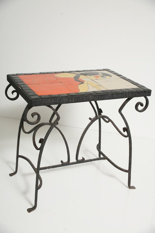 Wrought Iron Art Deco California Tile Occasional End Table, Catalina