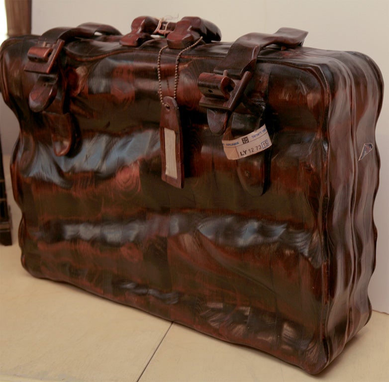 Folk Art Carved Wood Suitcase