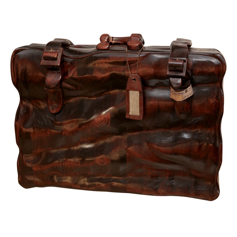 Folk Art Carved Wood Suitcase For Sale