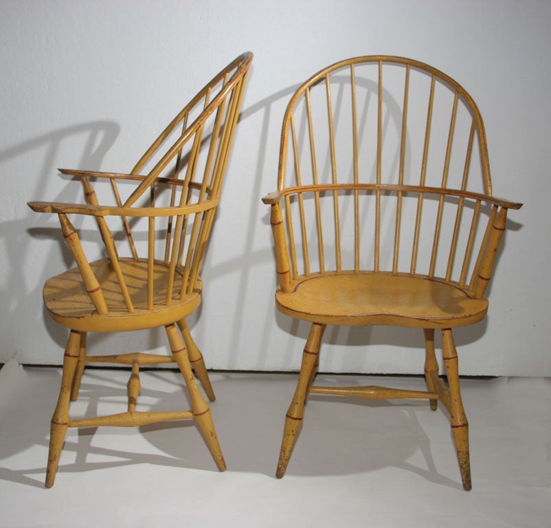 American Pair of Painted Windsor Arm Chairs.
