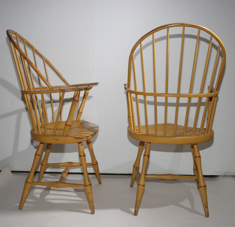 20th Century Pair of Painted Windsor Arm Chairs.