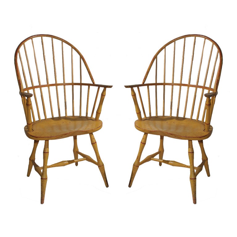 Pair of Painted Windsor Arm Chairs.