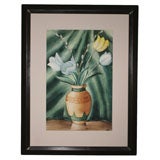Large Watercolor on Paper: Vase of Tulips.  Signed "SFH"