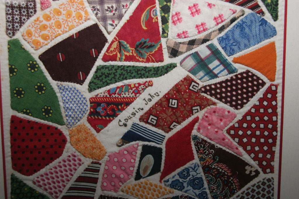 Pair of Framed Antique Applique Crazy Quilt Album Blocks 1