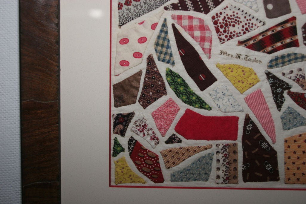 Pair of Framed Antique Applique Crazy Quilt Album Blocks 2