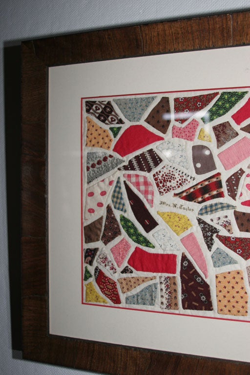 Pair of Framed Antique Applique Crazy Quilt Album Blocks 3