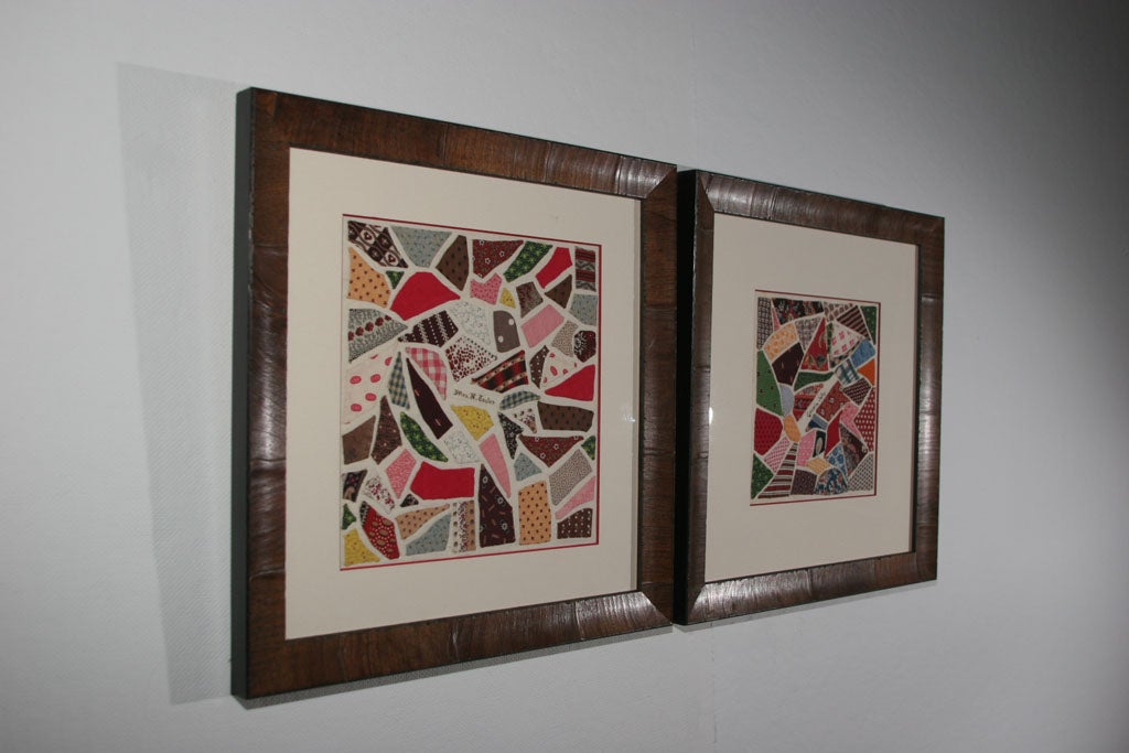 Pair of Framed Antique Applique Crazy Quilt Album Blocks 4