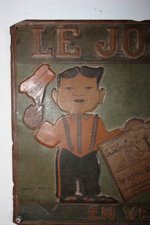 20th Century Tin Trade Sign:  LE JOURNAL - EN VENTE ICI For Sale