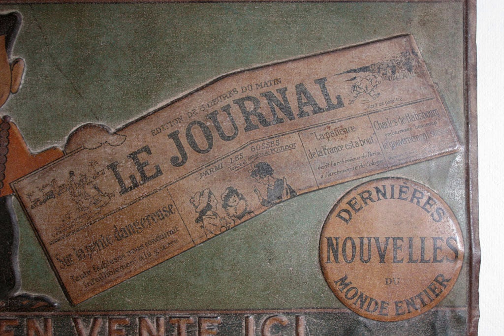 Tin Trade Sign:  LE JOURNAL - EN VENTE ICI For Sale 1