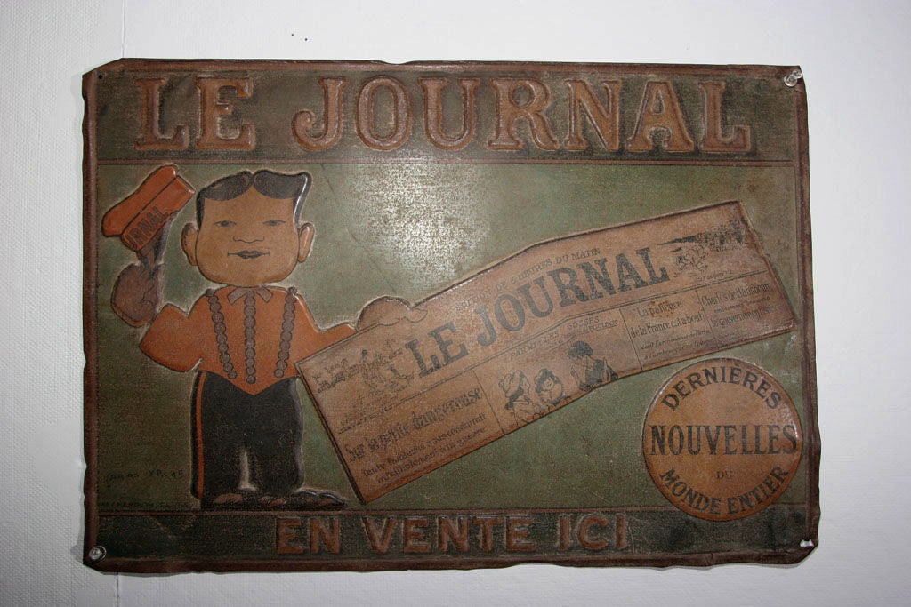 Tin Trade Sign:  LE JOURNAL - EN VENTE ICI For Sale 5