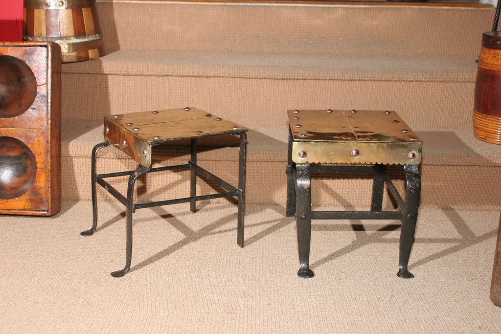 Unusual Pair pf Blacksmith Made Mixed Metal Trivets