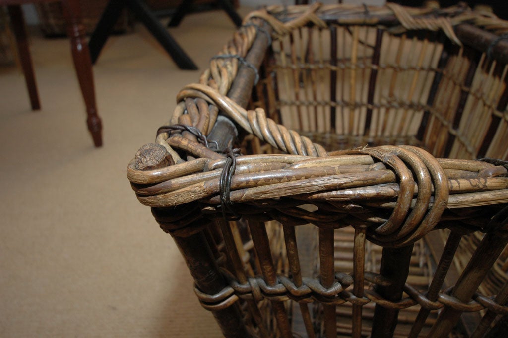 Circa 1900 French Wicker Laundry Basket 1