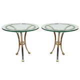 Pair of Chrome and Brass Round Glass Top End Tables