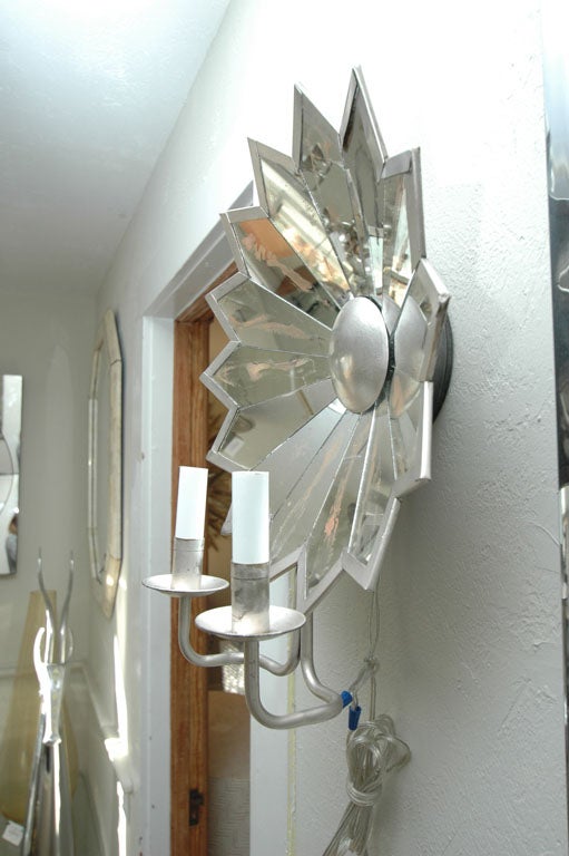 Pair of Mirrored Star Sconces In Excellent Condition In Bridgehampton, NY