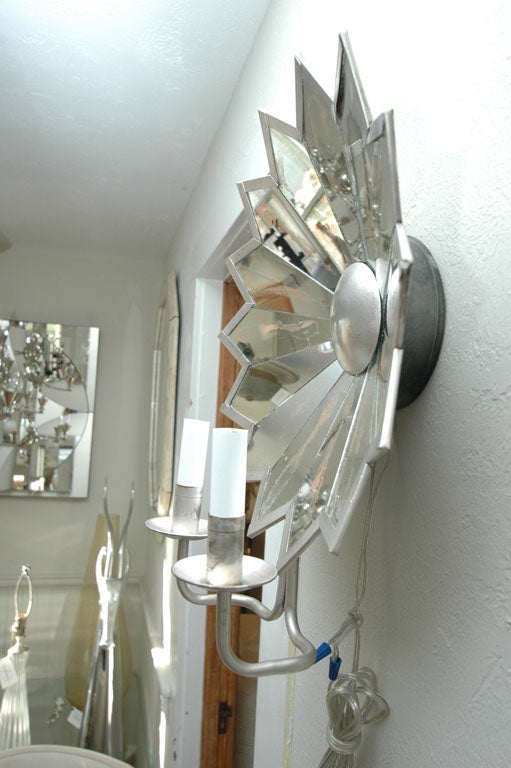 Mid-20th Century Pair of Mirrored Star Sconces