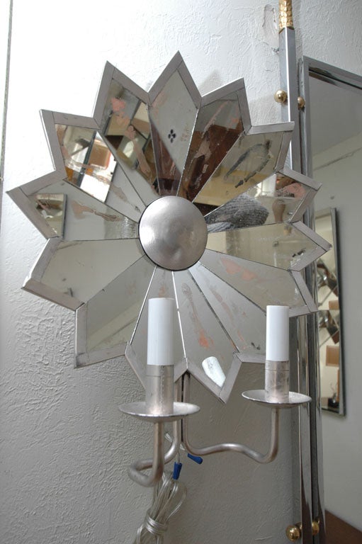 Metal Pair of Mirrored Star Sconces
