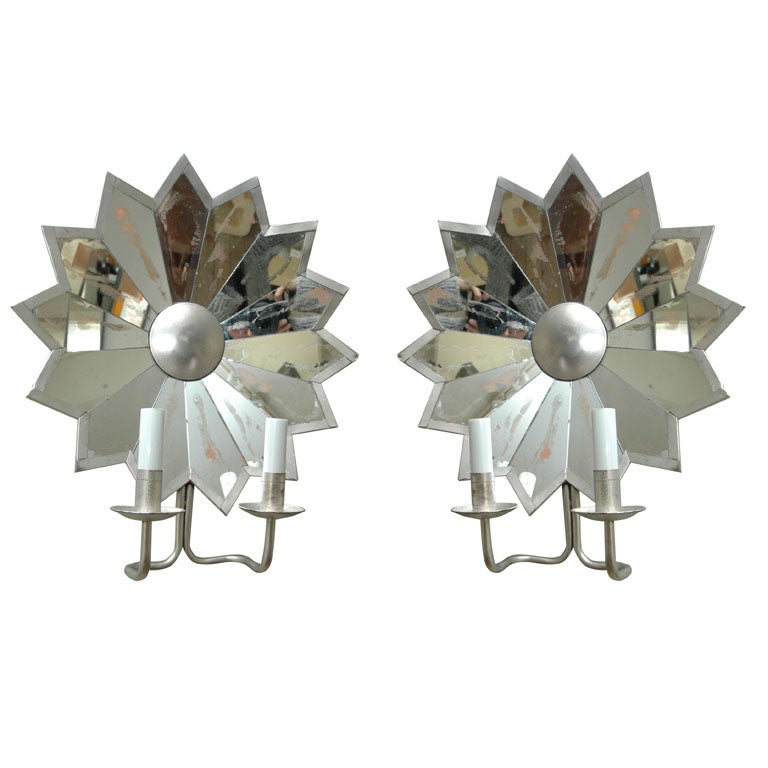 Pair of Mirrored Star Sconces
