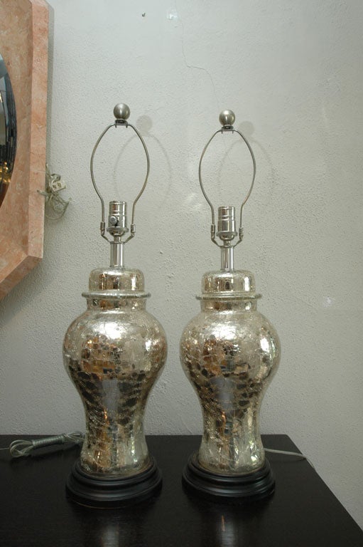 Pair of Crackled Mercury Glass Lamps