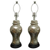Pair of Crackled Mercury Glass Lamps