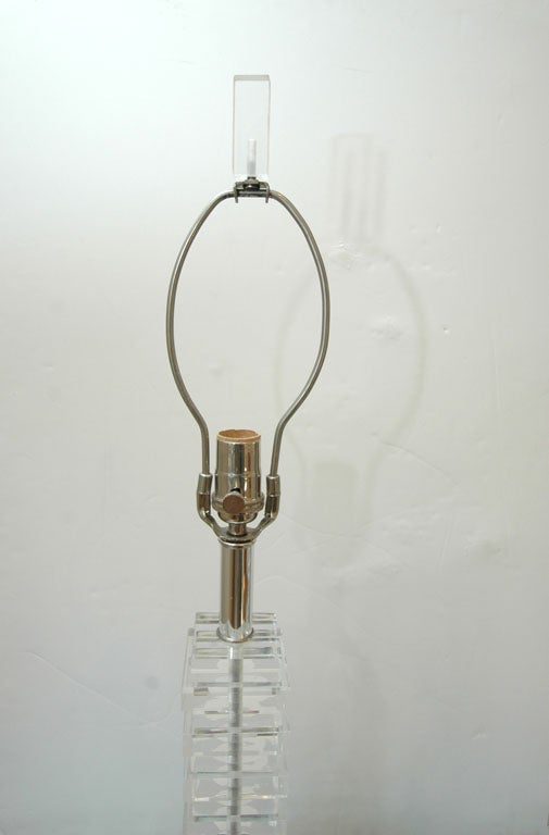 Pair of Lucite Stacked Block Lamps For Sale 2
