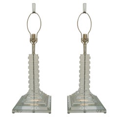 Vintage Pair of Lucite Stacked Block Lamps