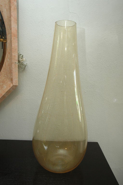 Mid-Century Modern Murano Gold Speckled Glass Vase For Sale