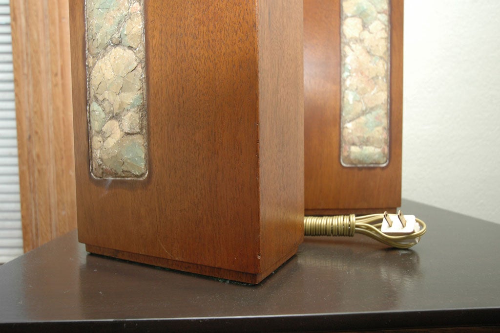 Pair of Wood Lamps with Inset Mosiac Panel 1