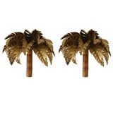 Pair of Brass and Bamboo Palm Tree Sconces