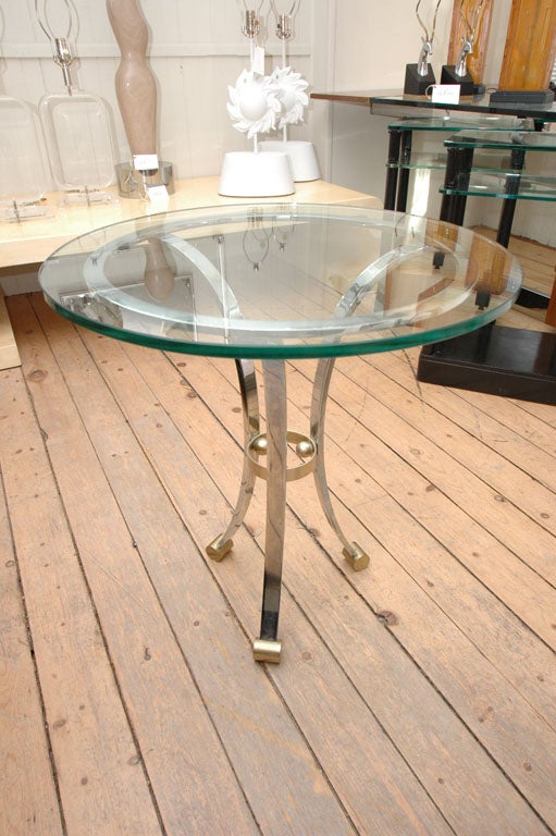 Pair of Chrome and Brass Round Glass Top End Tables at 1stDibs