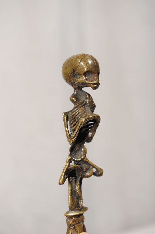 19th Century Wonderful Bronze Grotesque German Dagger - Skull and Snake