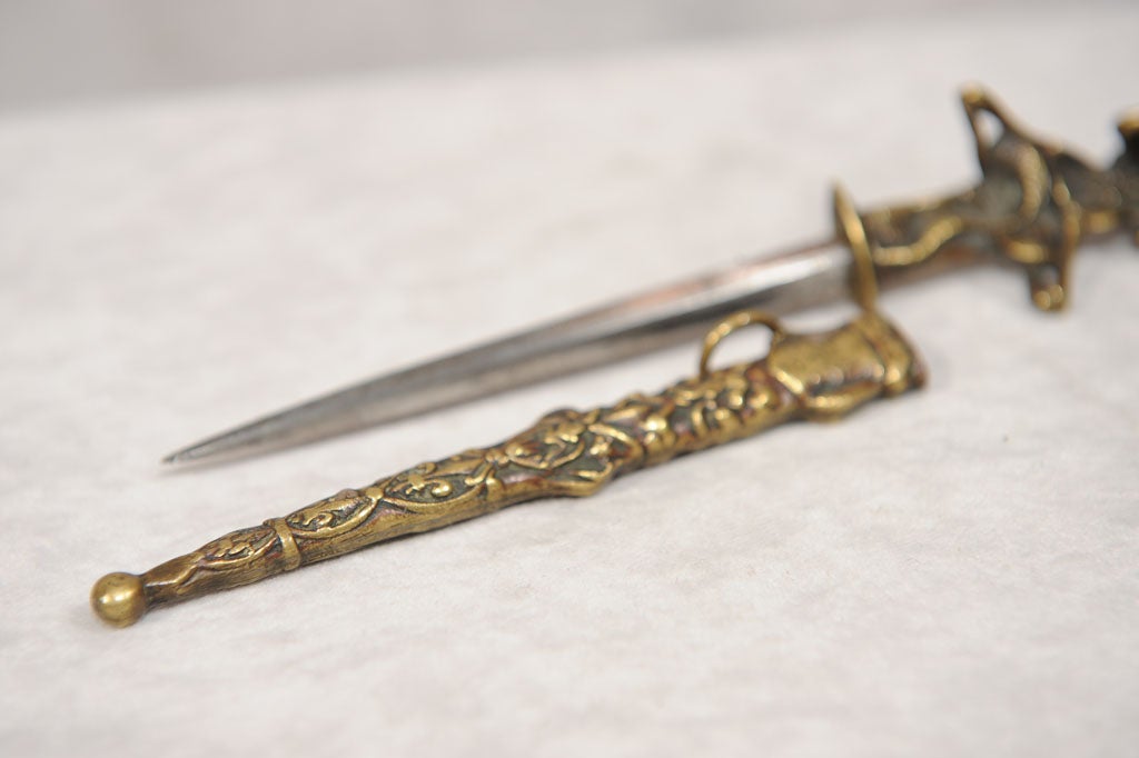 Wonderful Bronze Grotesque German Dagger - Skull and Snake 3