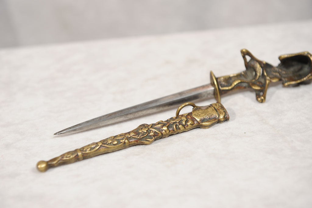Wonderful Bronze Grotesque German Dagger - Skull and Snake 4