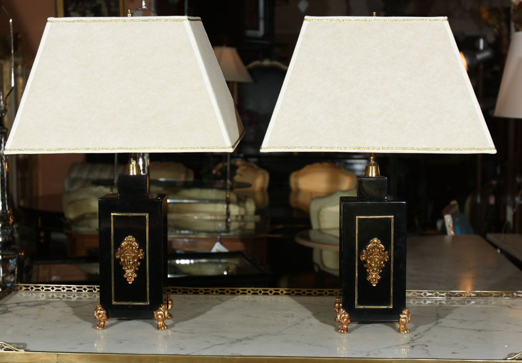 Pair of Gilt Bronze Wooden Lamps Maison Jansen