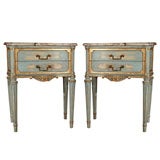 Pair of Blue Painted End Tables Stamped Jansen