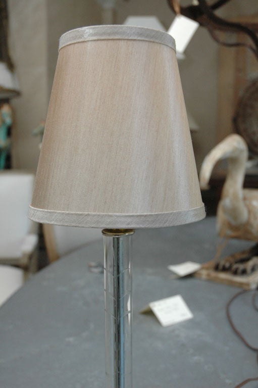 Mid-20th Century Pair of Etched Crystal Boudoir Lamps