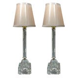 Vintage Pair of Etched Crystal Boudoir Lamps