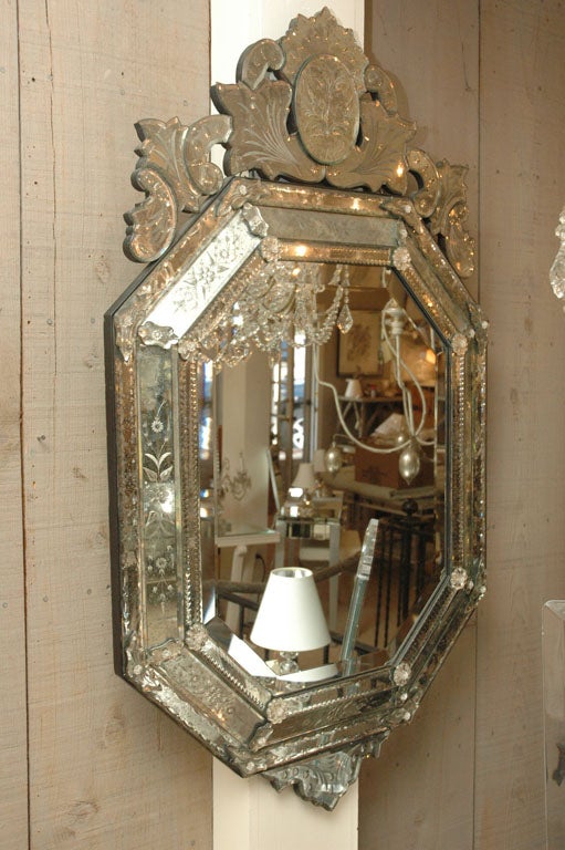 Attractive and well made etched and beveled Venetian mirror