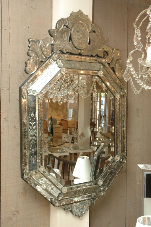 20th Century Etched and Beveled Venetian Mirror