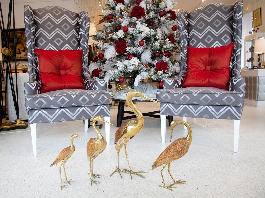 Set of Five Italian Brass and Reed Egret Sculptures