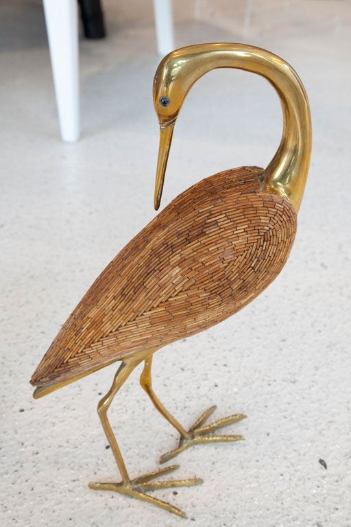 Mid-20th Century Set of Five Italian Brass and Reed Egret Sculptures