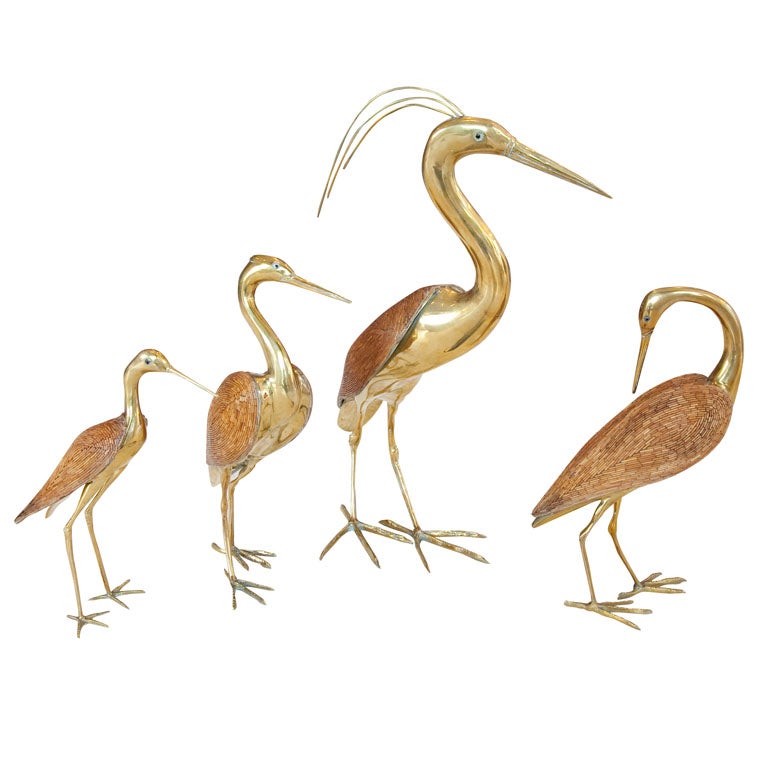 Set of Five Italian Brass and Reed Egret Sculptures