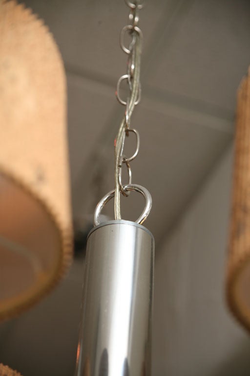 Smart 1960s Chrome Tubular Chandelier with Cork Shades For Sale 3
