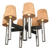Smart 1960s Chrome Tubular Chandelier with Cork Shades 2