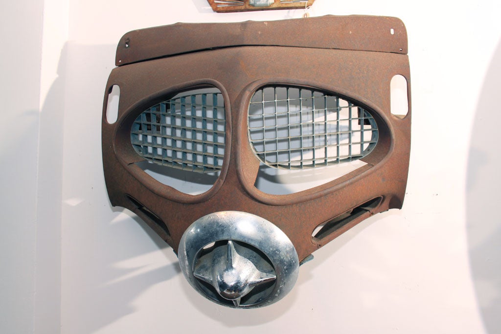 Bold, iconic Bullet-Nose Studebaker front clip, circa 1950;  an instantly recognizable element from an American automotive classic.  Wonderful & whimsical art piece for the loft or mancave (shown here inverted).
