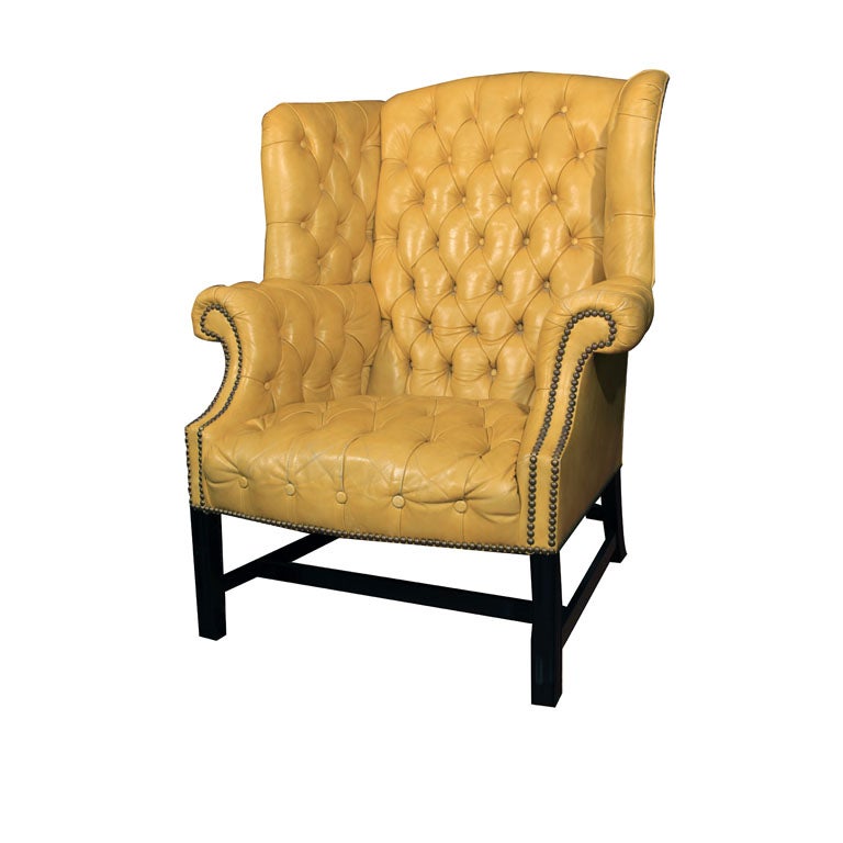 Diamond-Tufted Leather Wingback  Chair